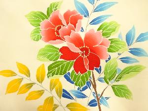 アンティーク　塩瀬　手描友禅　枝花模様名古屋帯